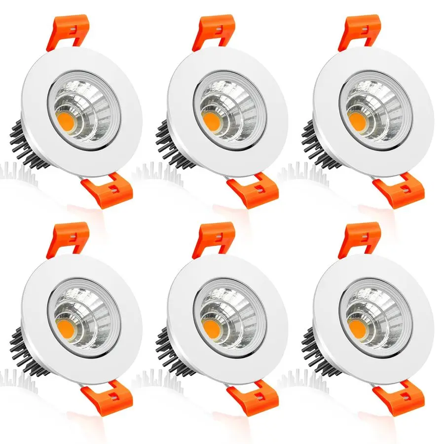 

Светодиодный встраиваемый светильник 2 дюйма, 3 Вт, COB, с регулировкой яркости, 3000K, теплый белый свет, CRI80, потолочные светильники с LED-драйвером, 6 штук в упаковке