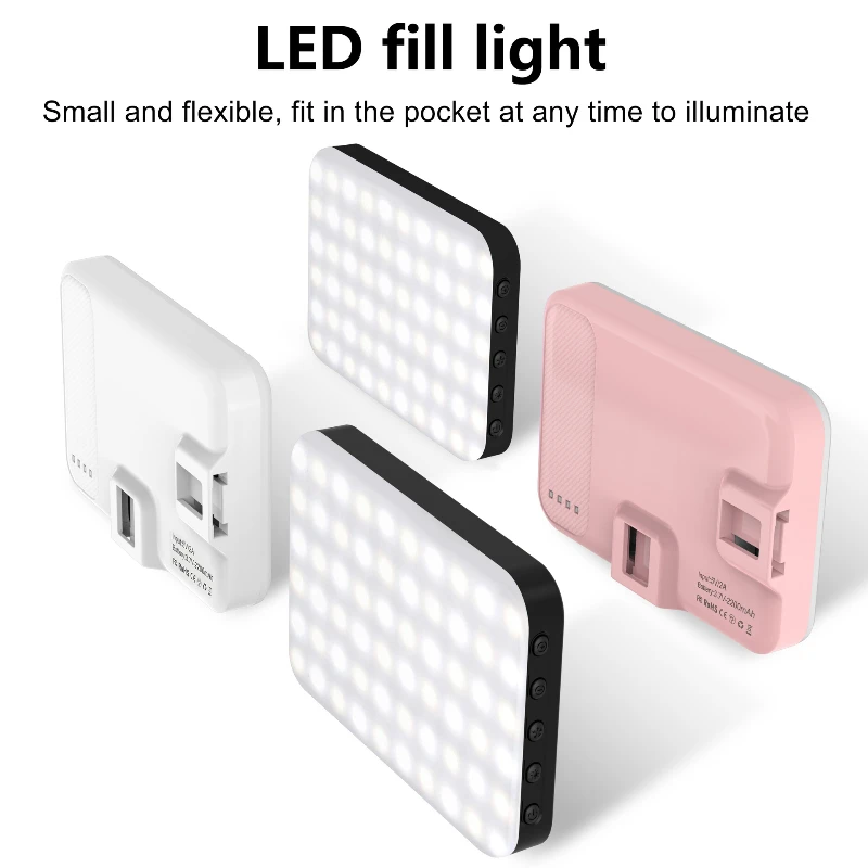 New Apple Samsung Huawei, Xiaomi Phone Fill Light Pocket LED Light 2200mAh Three Color Light 60 Beads