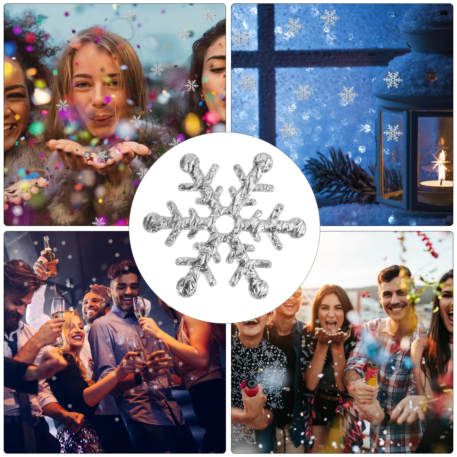

Snowflakes and Confetti Circle Stars Silver Glitter for Table Christmas Decoration