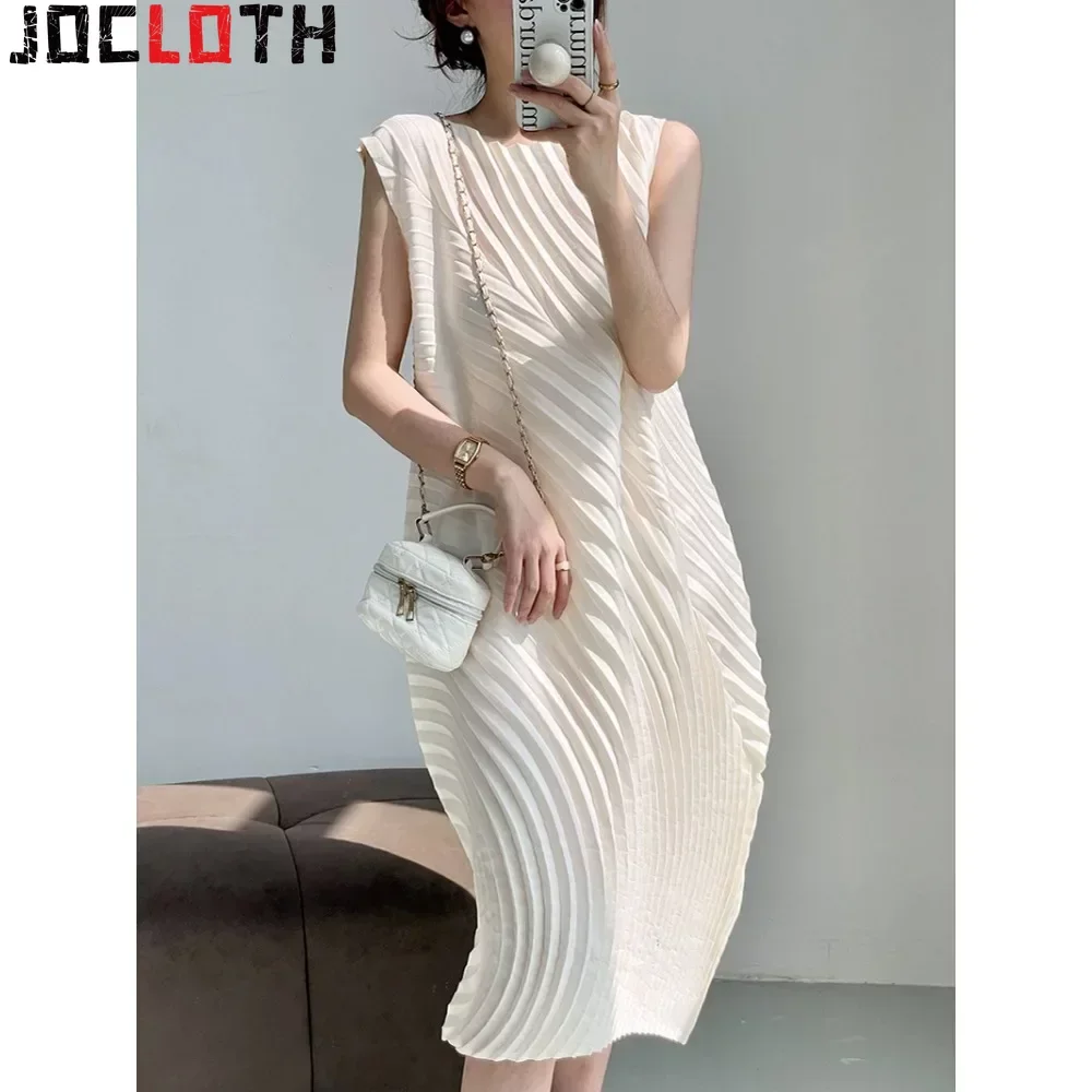 

Pleats Pleated Sleeveless Dresses Designer Long Round Neck Elegant Loose Summer Plus Size Casual Simple Vests Clothing