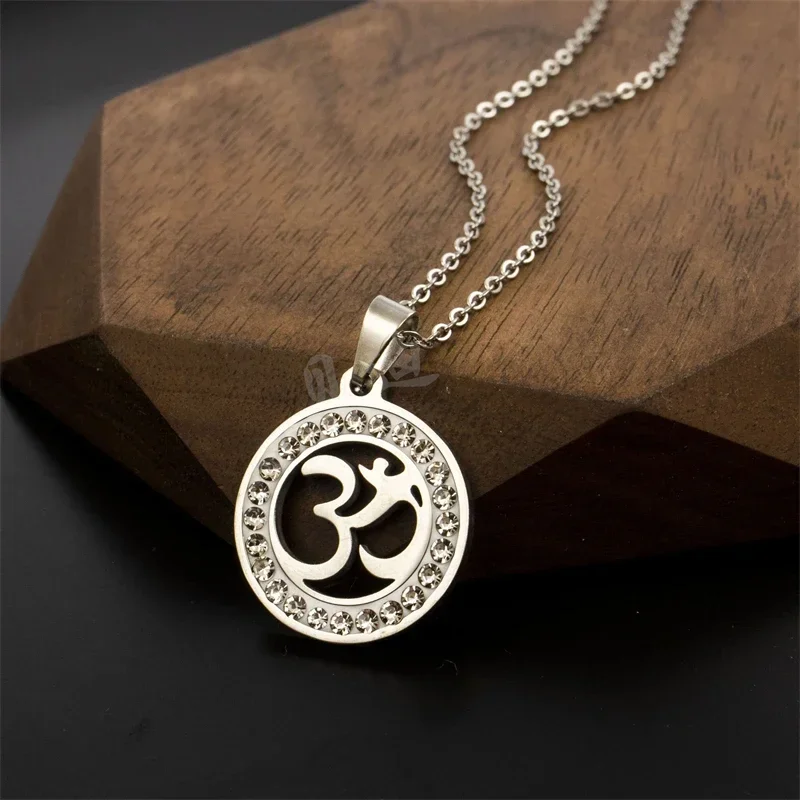 Stainless Steel Yoga Om Symbol Necklace Women/Men Silver Color Religion Buddhism Sign Pendants Jewelry Cadenas Mujer