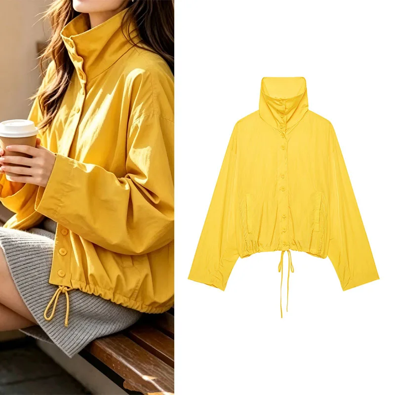 Guobioziy Women's Jacket 2026 Early Autumn New Fashion European and American Style Stand Collar Nylon Pilot Jacket