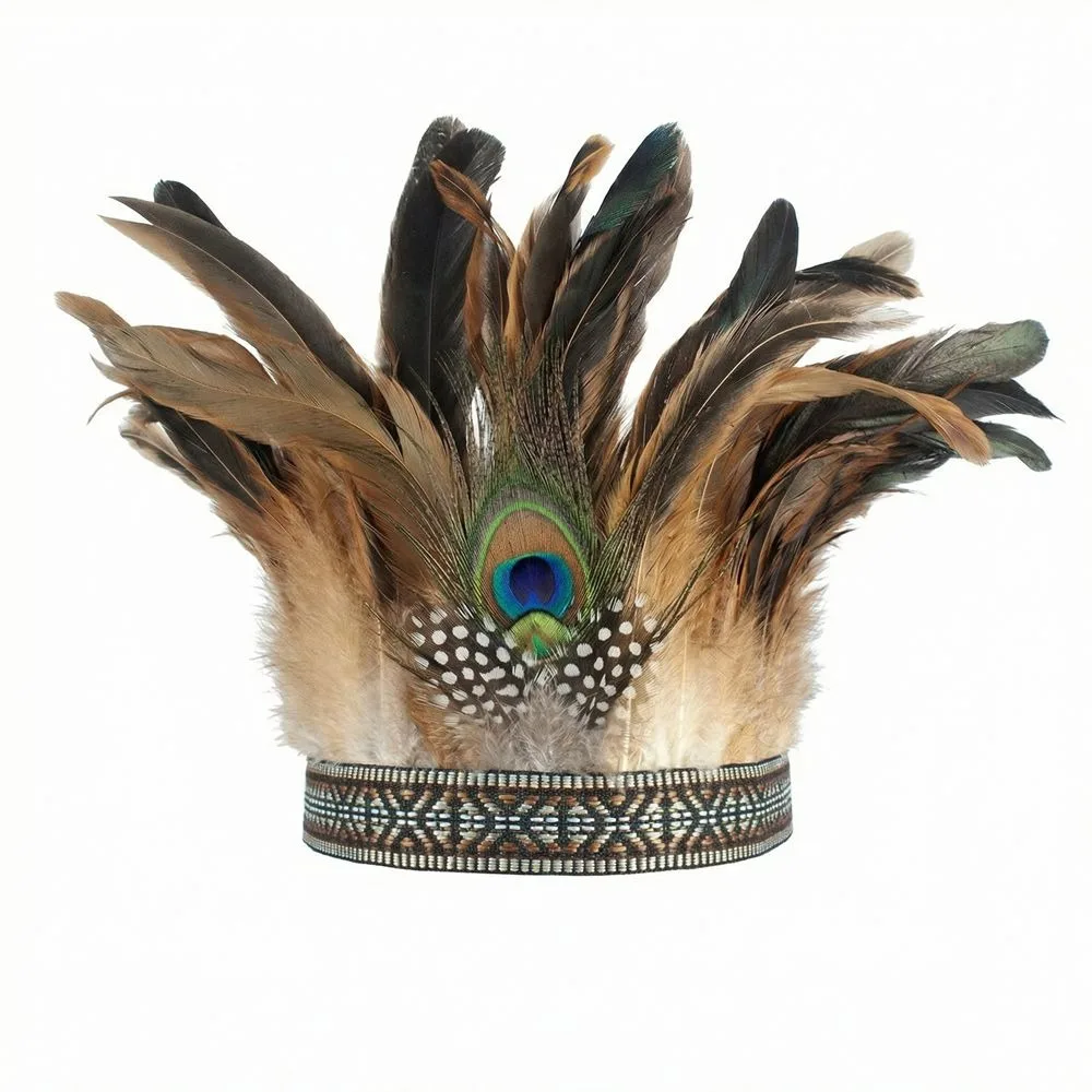 

Colorful Indian Feather Crown With Strap Hair Accessories Indian Headband Headpiece Fascinator Peacock Costume Headdress Show