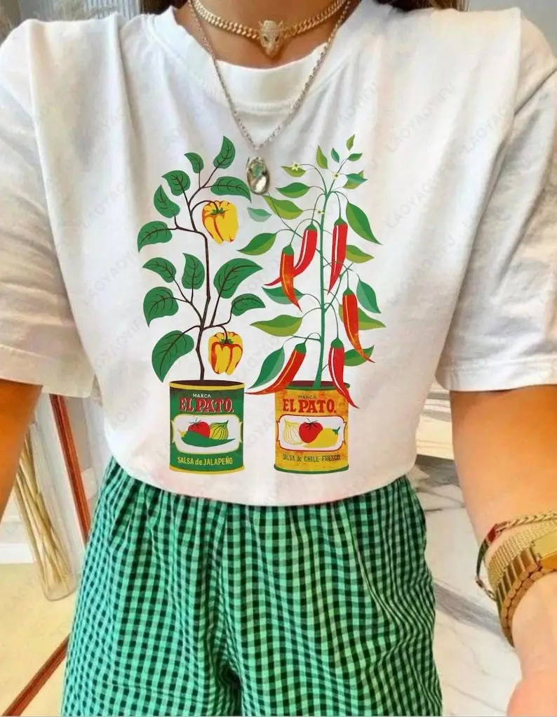 Unisex High Quality Softy Cotton Chili Pepper Funny Pattern Print T-shirt Summer Fashion Casual Comfortable Tees Short-sleev