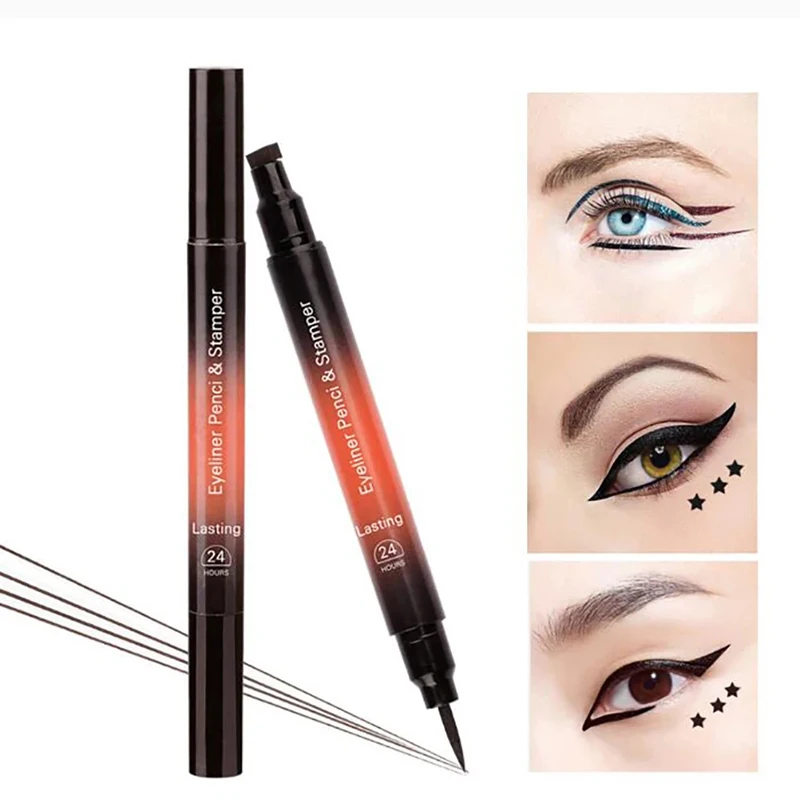 2 em 1 cabeça dupla à prova dwaterproof água eeyeliner longa duração preto delineador sem blooming olho forro caneta ferramenta de maquiagem do olho fácil de usar