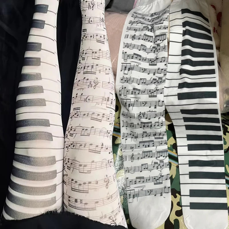 

Y2K Fashion Music Note Print Pantyhose Subculture Women Sexy Piano Stockings Thigh High Stocking Ultra Thin Black White Leggings
