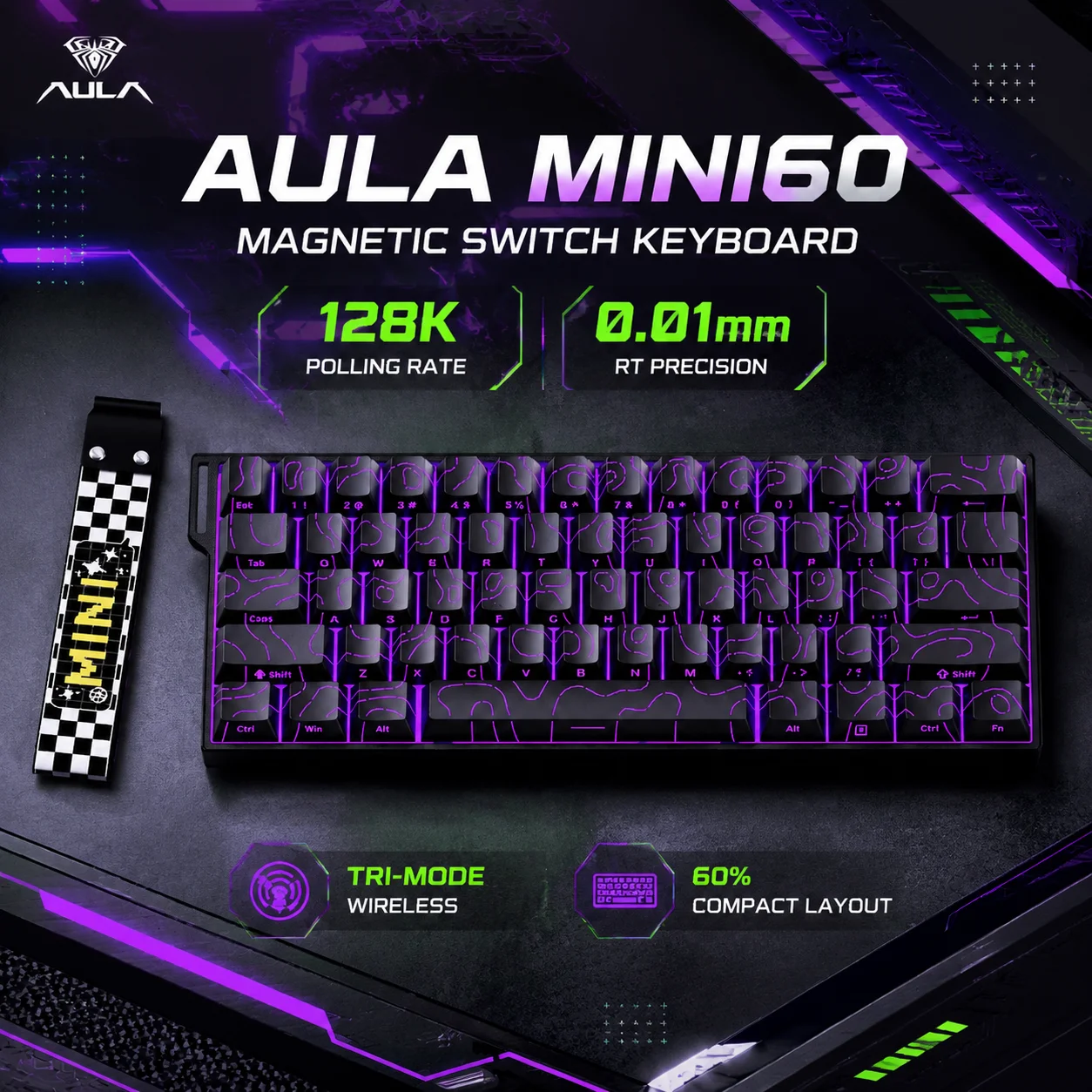 AULA MINI 60HE Magnetic Keyboard Wireless 60% Rapid Trigger 8K Return Esports Customize RGB Magnetic Switch Gaming Keyboard