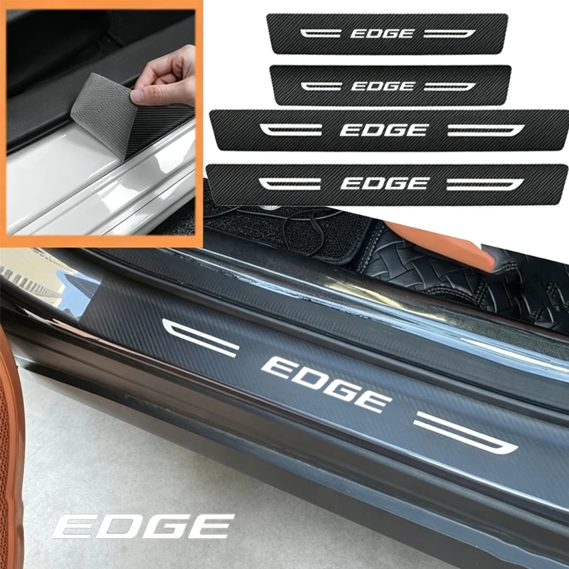 Car Door Sill Stickers Pedal Protective Film for Ford EDGE Emblem Carbon Fiber Door Threshold Scuff Plate Decals Accessories