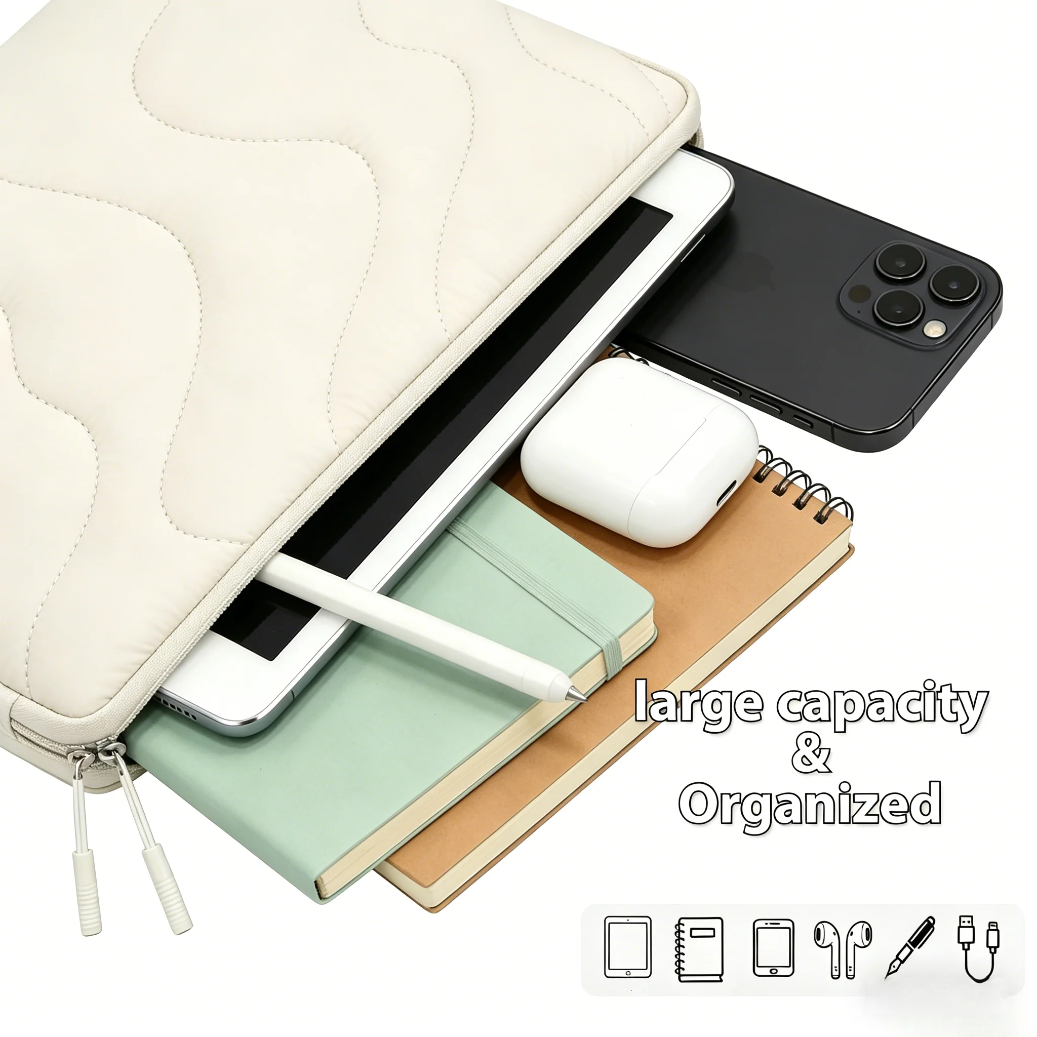11 inch Quilted Tablet Sleeve Bag for iPad Pro Air Samsung Galaxy Surface Lenovo Thickened Puffy Shockproof Portable Tablet Bag view 3