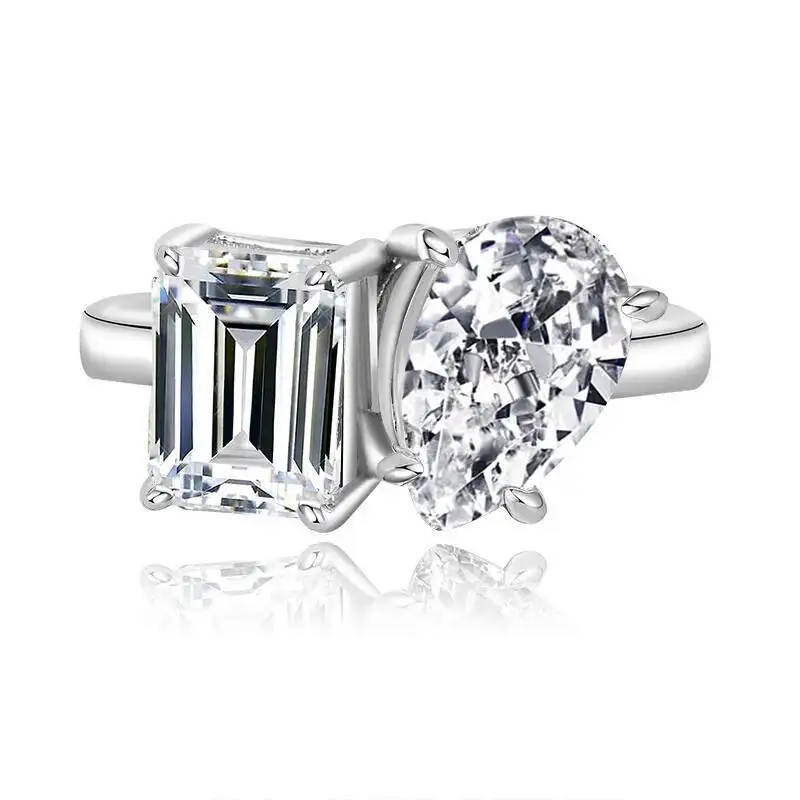 Best-Selling S925 Sterling Silver Irregular Emerald Pear Moissanite Ring For Women Niche High-End Light Luxury Fine Jewelry