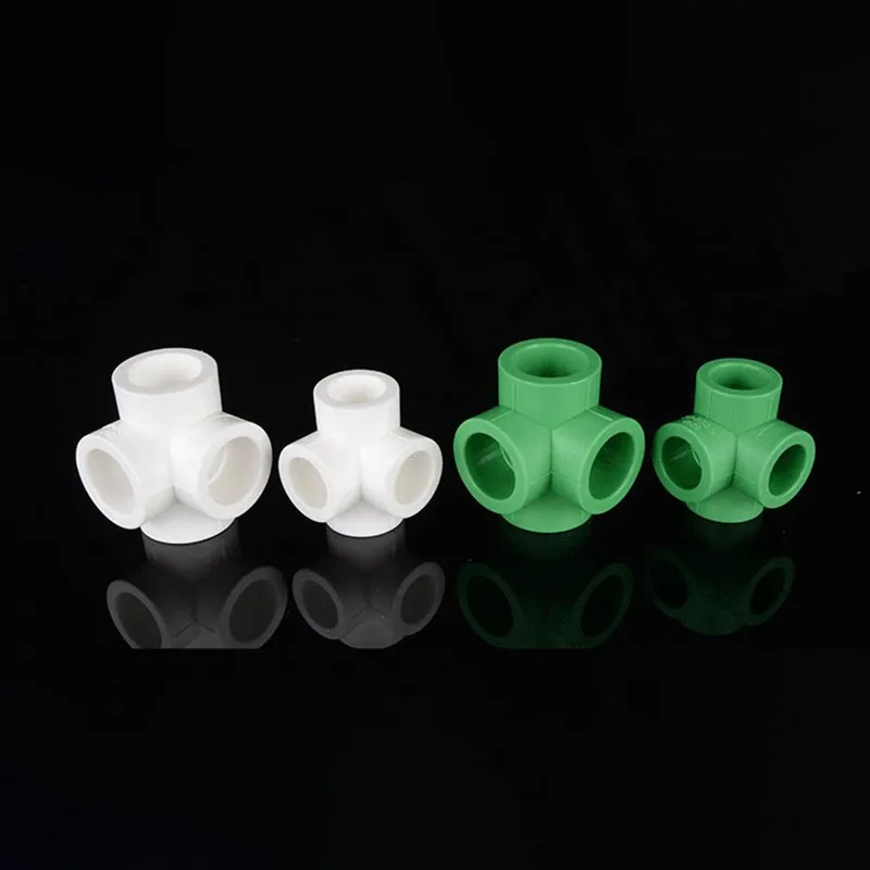White/Green Equal 3 Way 4 Way PPR Pipe Fittings 3D Offset Cross Fitting for Wall Corners 20/25/32/40/50/63mm Water Pipe Adapter