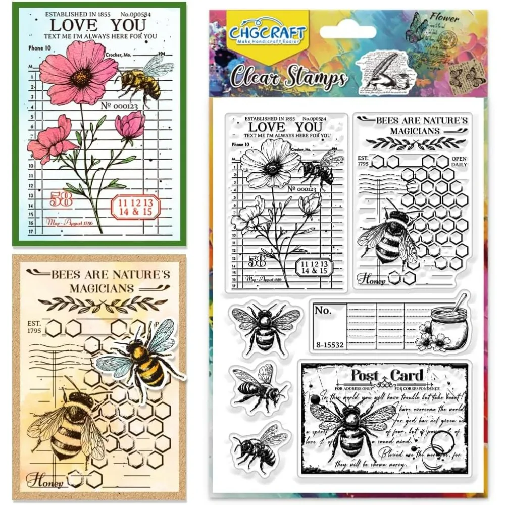 

Прозрачные штампы с пчелами и цветами, прозрачные штампы, силиконовые прозрачные штампы для DIY, скрапбукинга, украшения для фотоальбома 4,3x6,3 дюйма