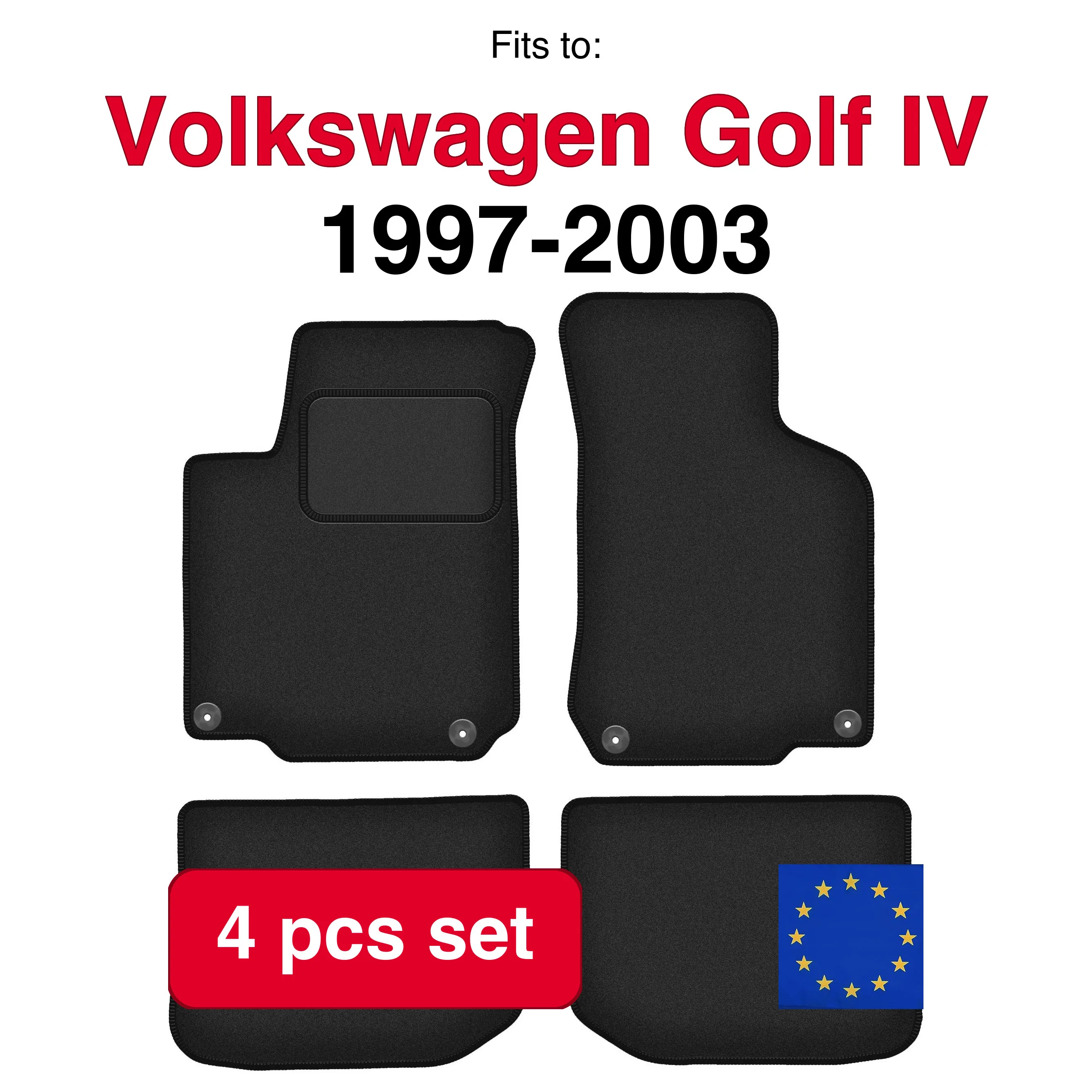 Image of Volkswagen Golf IV Schrägheck Auto Vouette Teppich-Fußmatten (1997-2003) - Schwarz (4 Stück) Passgenaue Auto-Fußmatten-Set