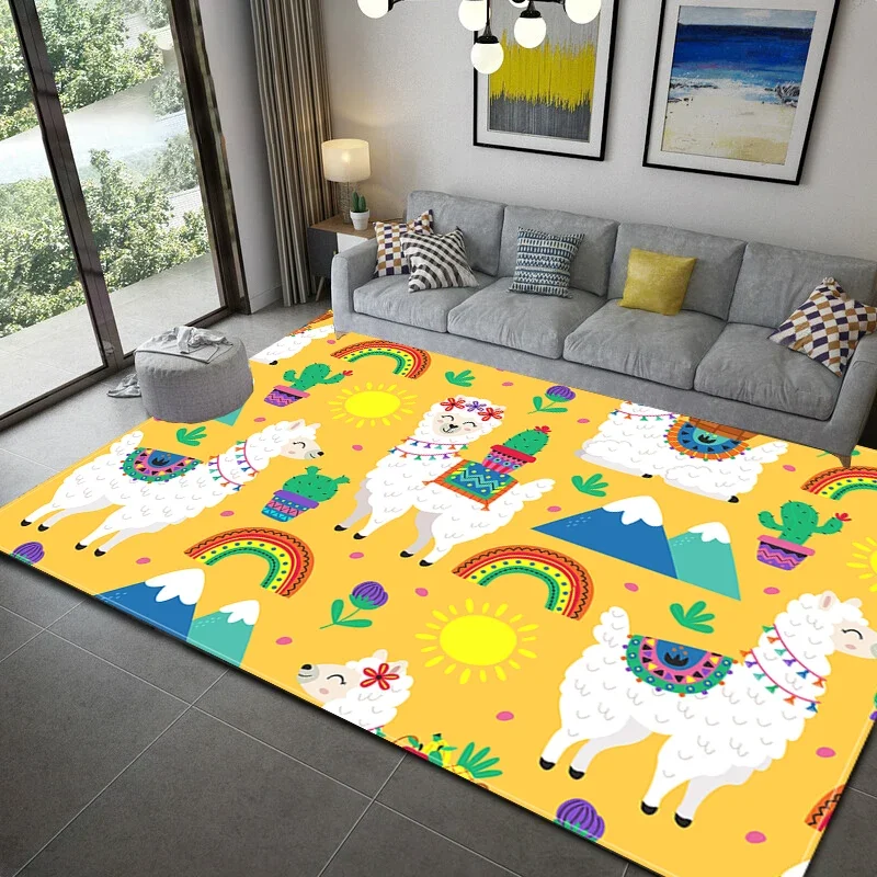 Llama Alpaca Carpet Funny Animal Area Rugs for Living Room Doormat Non Slip Floor Mats Children Crawling Rug Home Decorations