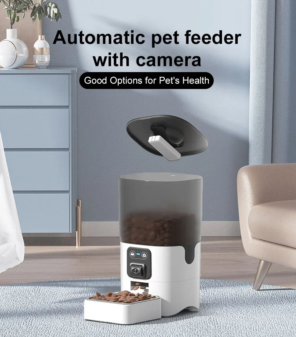 Wifi Smart Automatic Auto App Pet Feeder Bowl Dog Food Dispenser Auto Feeder pet cam-era can be adjusted by hand