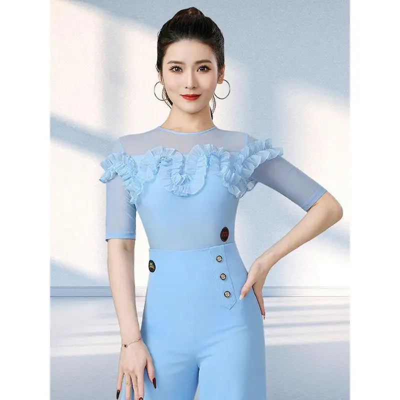 2026 Modern Dance Top New High-end Brand Women's Jumpsuit National Standard Dance Practice Short Sleeve
