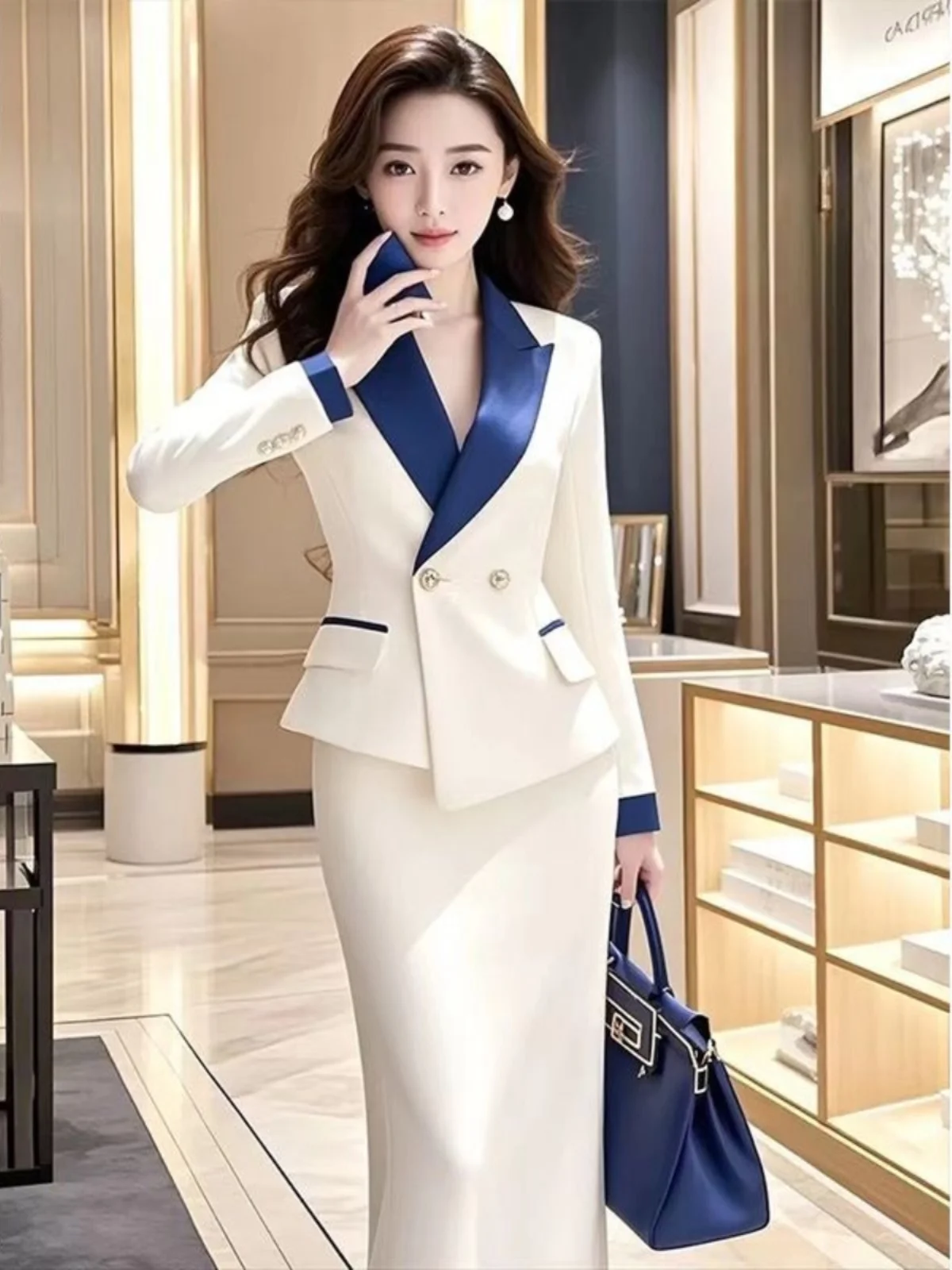 Elegant  Style Suit Jacket And  Skirt Two Piece Set for Women Professional Fashionable Spring Autumn Wear