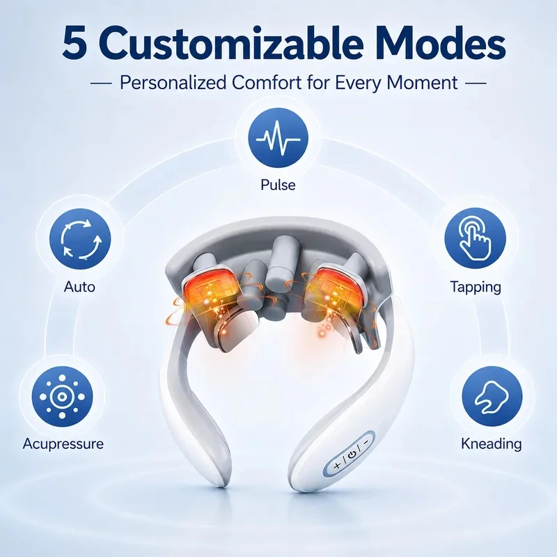 Smart Neck Massager for Adults, 5 Massage Modes, Ergonomic Portable Neck Device for Office, Home & Travel Relaxation
