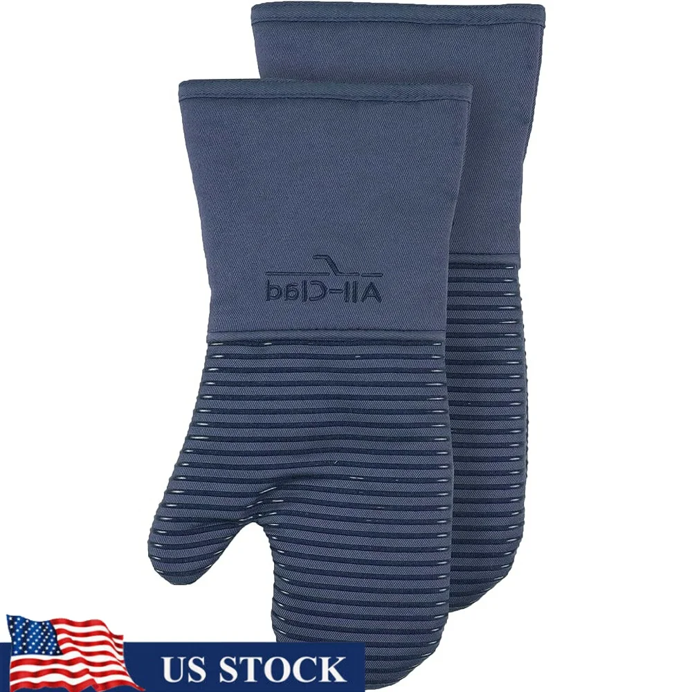 

Heat Resistant Silicone Oven Mitts 500°F Kitchen Gloves Pot Holders Machine Washable 2-Pack Barbecue Cooking Accessories