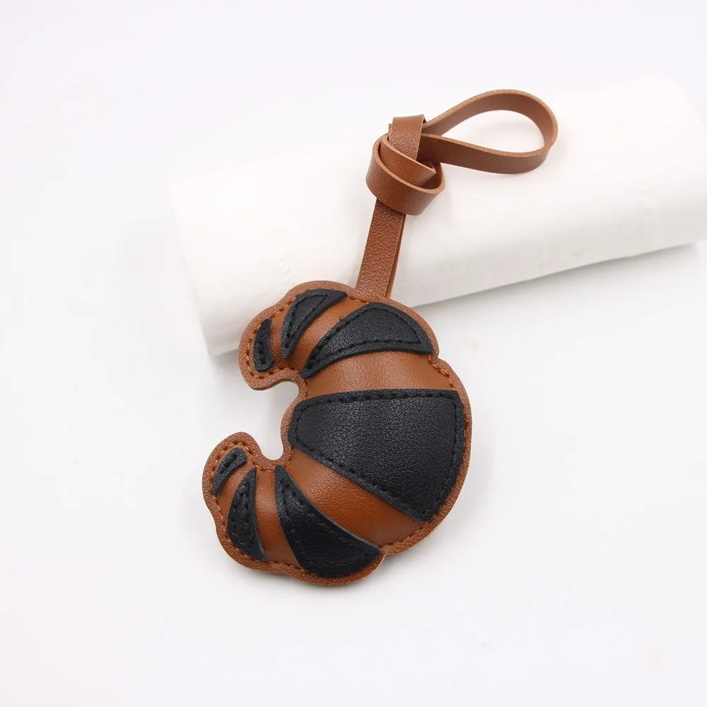 

Cute PU Leather Croissant Keychain Car Keyring Fashion PU Leather Hanger Cartoon Bag Pendant Car Accessory