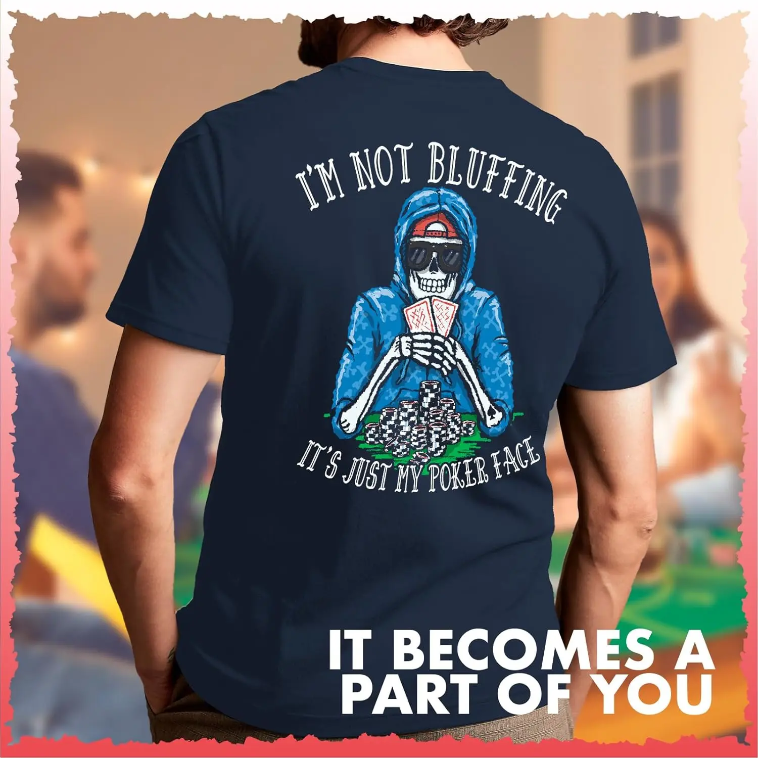 Poker Face Skeleton Graphic Tee I'm Not Bluffing Cool Card Game Print Short Sleeve T-Shirt for Men