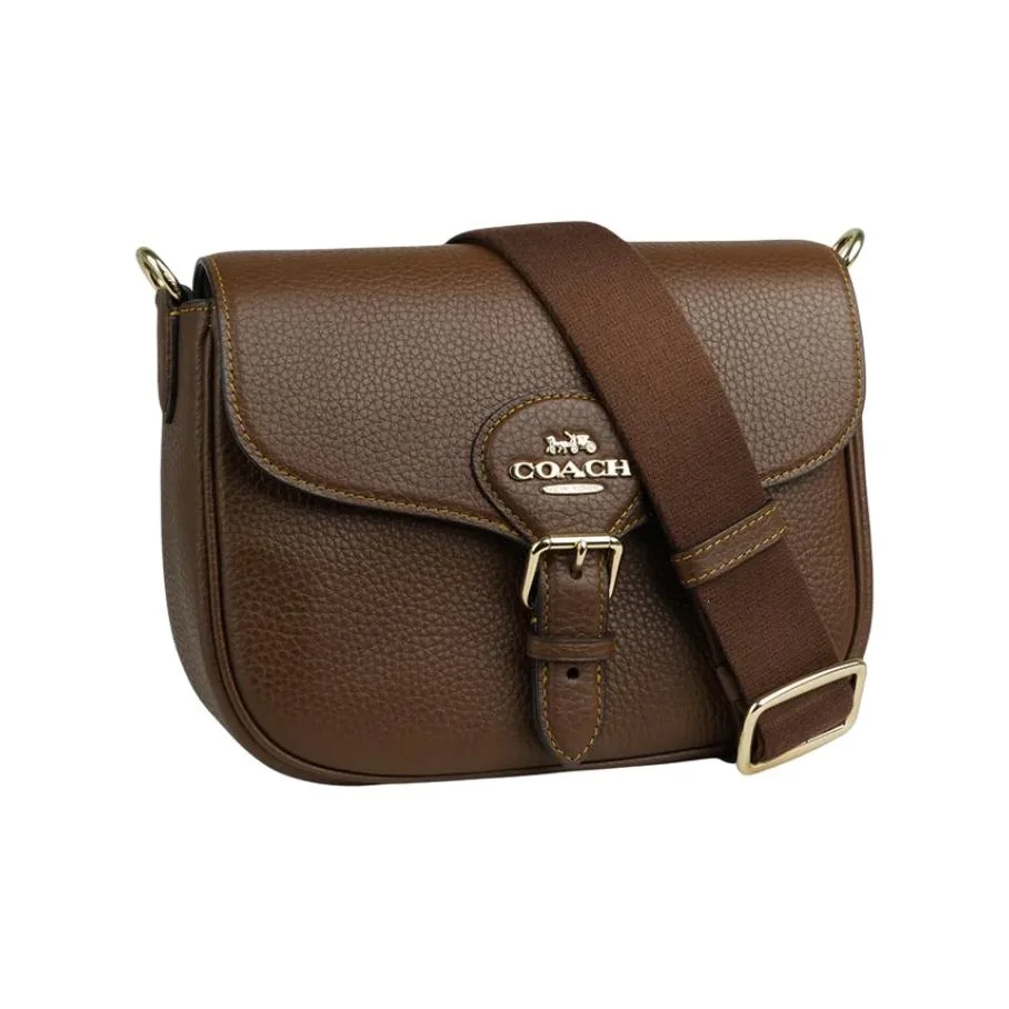 COACH Amelia Litchi Leather Shoulder Bag Medium Women's Brown CP107-IMBRN