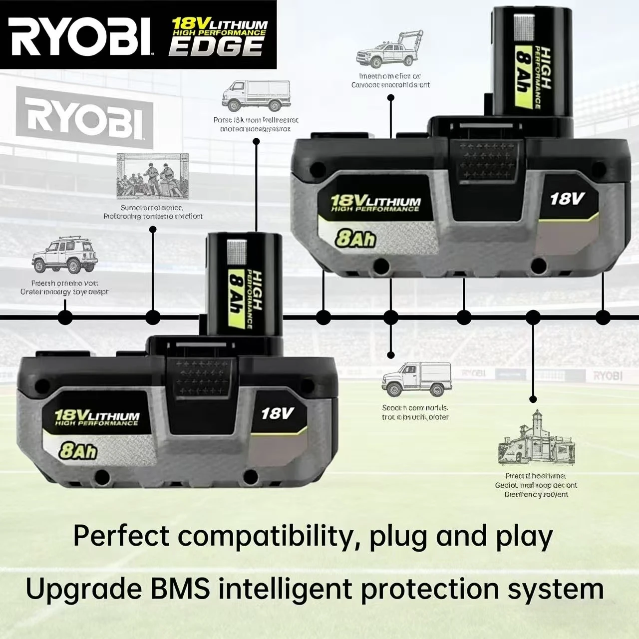 

RYOBI high-performance lithium battery 18V no memory effect, low self discharge, suitable for all tools P108,P109
