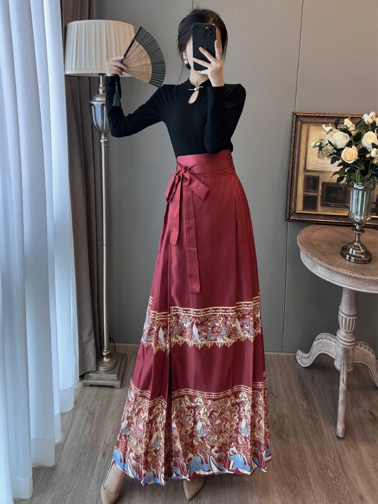 

New Chinese Style Long Sleeve Red Hanfu Two-Piece Set Women's Dress Ming Dynasty Style Wine Offering Ceremony Skirt Autumn Wi...