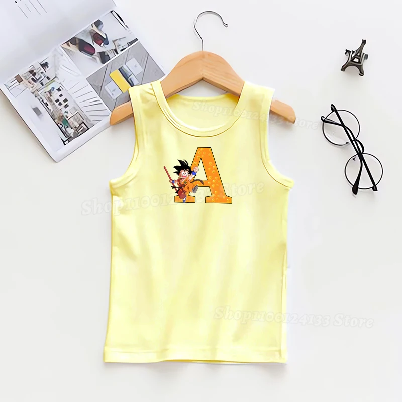 

Dragons Ball Vest Cotton Boys Baby Tank Cute Letters A-Z Anime Printed Kids Game Trend Summer T Shirt Toddler Streetwear Clothes