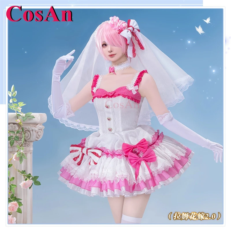 CosAn Anime Re:Zero Ram/Rem/Emilia Costumi Cosplay V2.0 Splendido ed elegante abito da sposa Halloween Party Giochi di ruolo Abbigliamento S-XL
