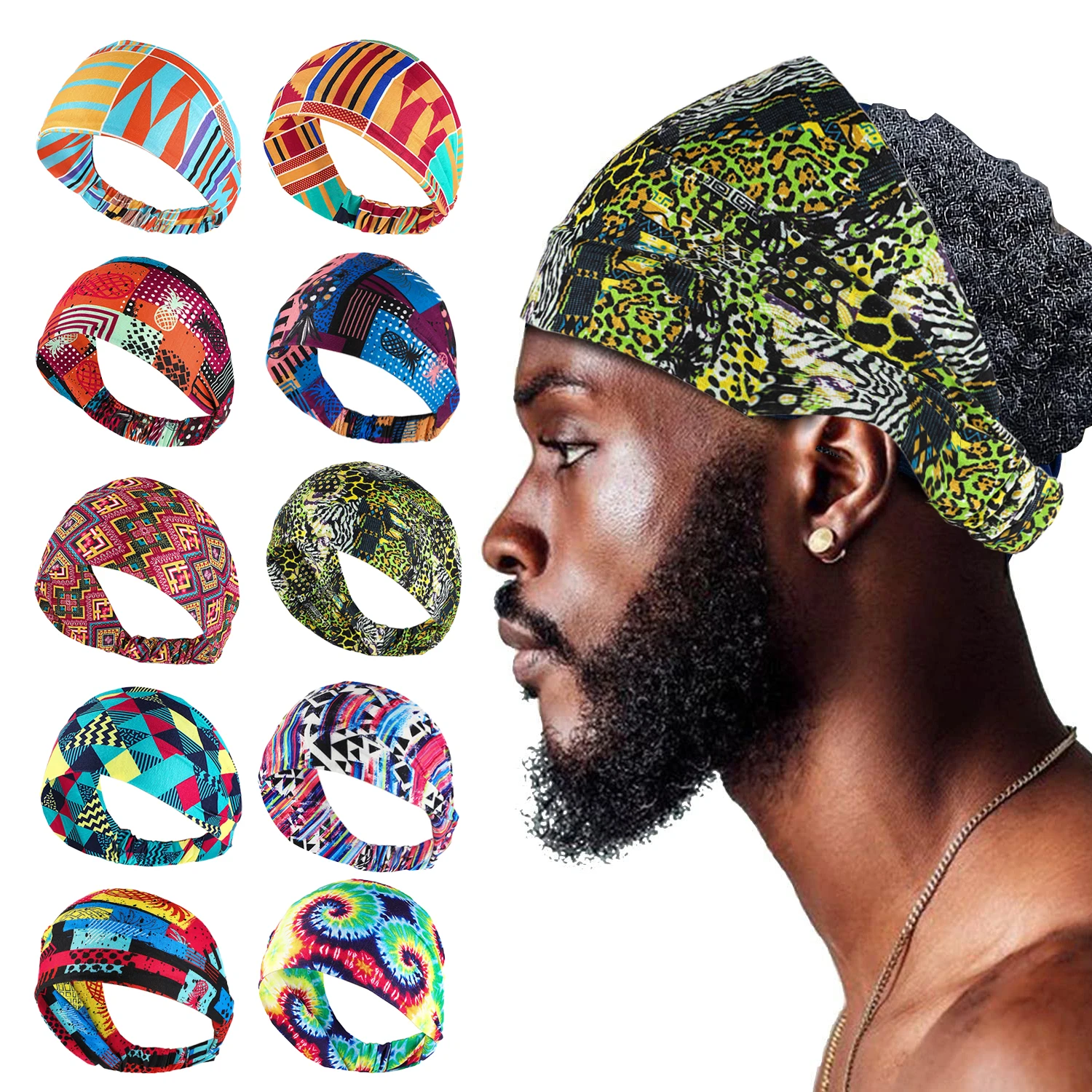 Men\'s Ultra Wide Printed High Elastic Headband For Sports