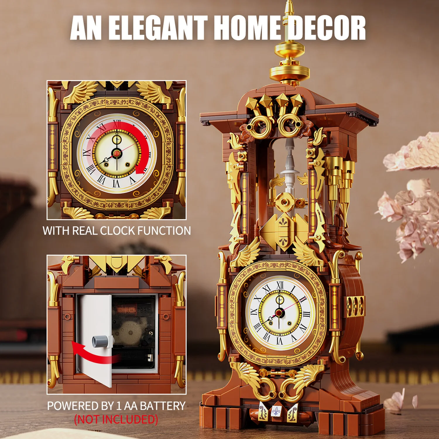 879PCS Orologio vintage Building Blocks Giocattoli Modello Orologio vintage assemblare Puzzle Mattoni Set di giocattoli per bambini Regali di ornamenti per il desktop