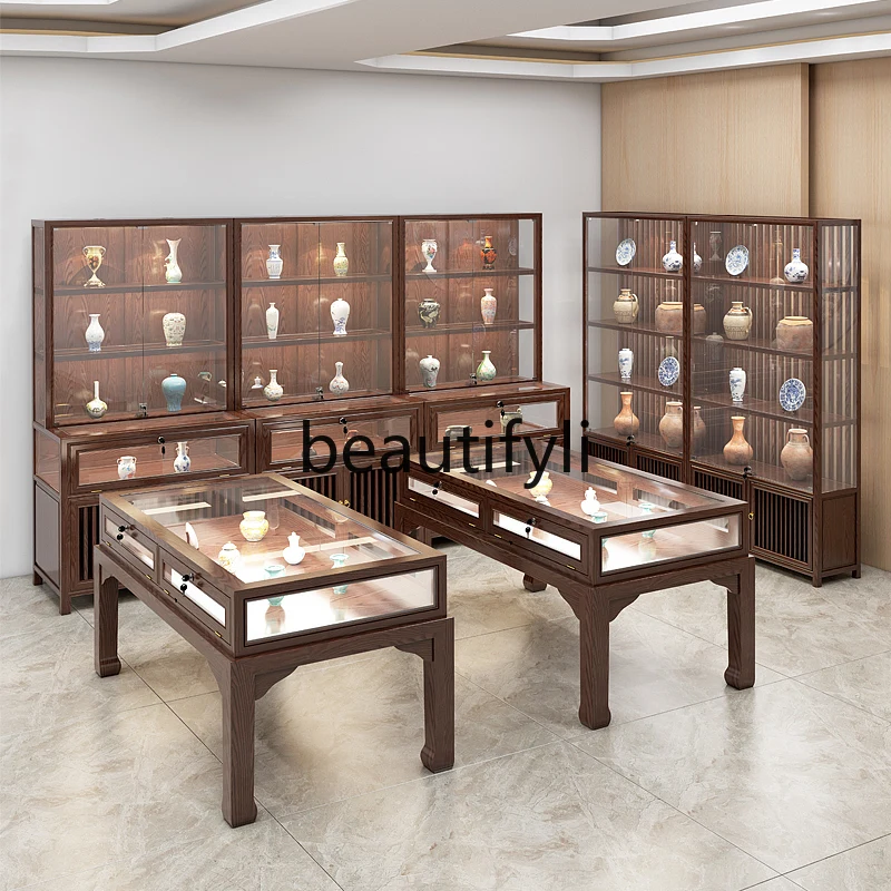 중국 스타일 단단한 나무 박물관 디스플레이 캐비닛 보석 돌 유리 디스플레이 캐비닛