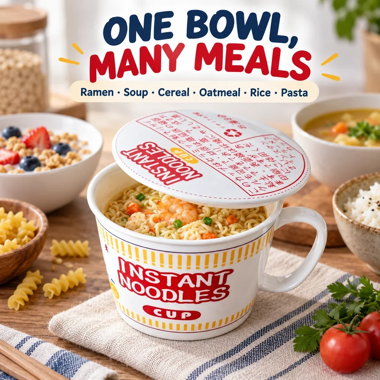 1000ML 1000ML Japanese Ceramic Ramen Bowl with Lid and Handle, Large Instant Noodle Cup for Soup Rice Pasta Home Kitchen Tableware Mug - Aliexpress Deal