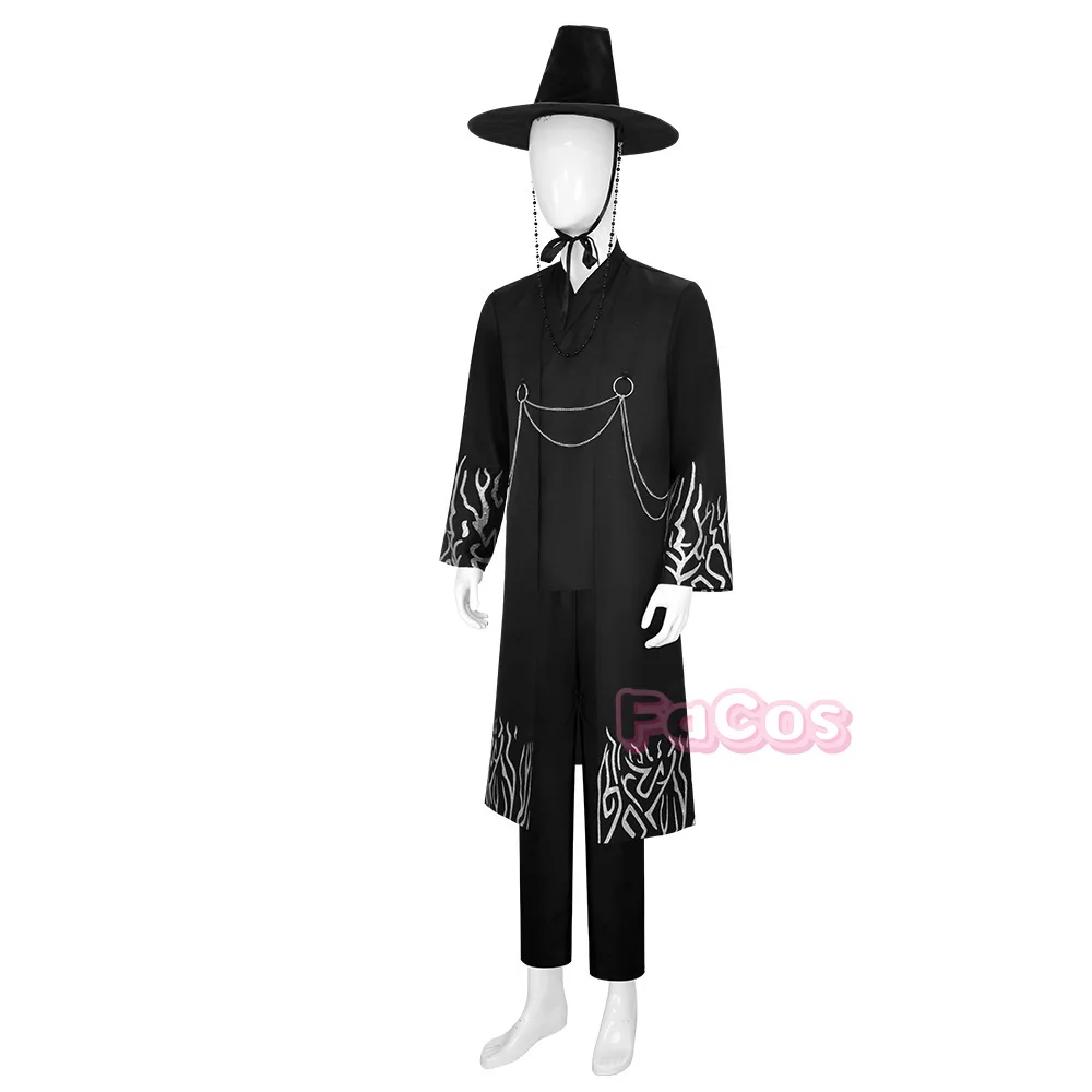 Saja Boys Косплей Костюм Парик KPop Охотники Демонов Jinu Saja Robe Baby Abby Mystery Romance Черная Униформа Шляпа Хэллоуин Женщины Мужчины