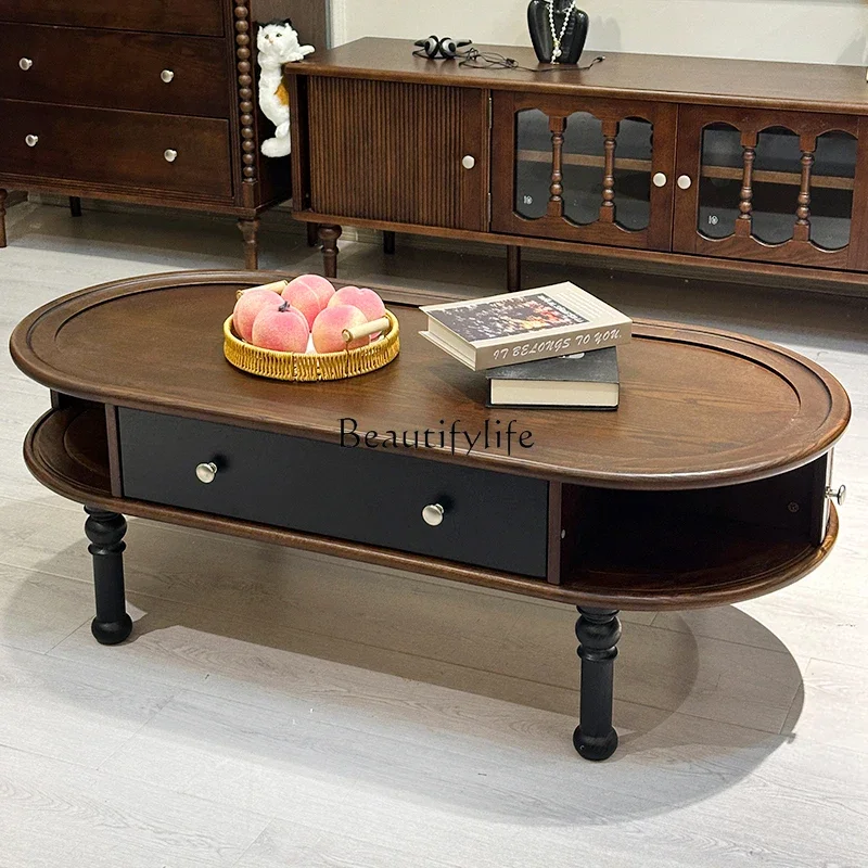 

yj21 French Retro Solid Wood Coffee Table for Small Living Rooms, Vintage Furniture