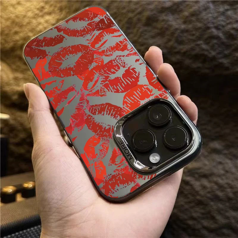 Sexy Girl Red Lips Electroplate Silver IMD Case For Xiaomi Redmi Note 13 12 11 10 Pro Plus 12S 11S Redmi 12 4G 13C Back Cover