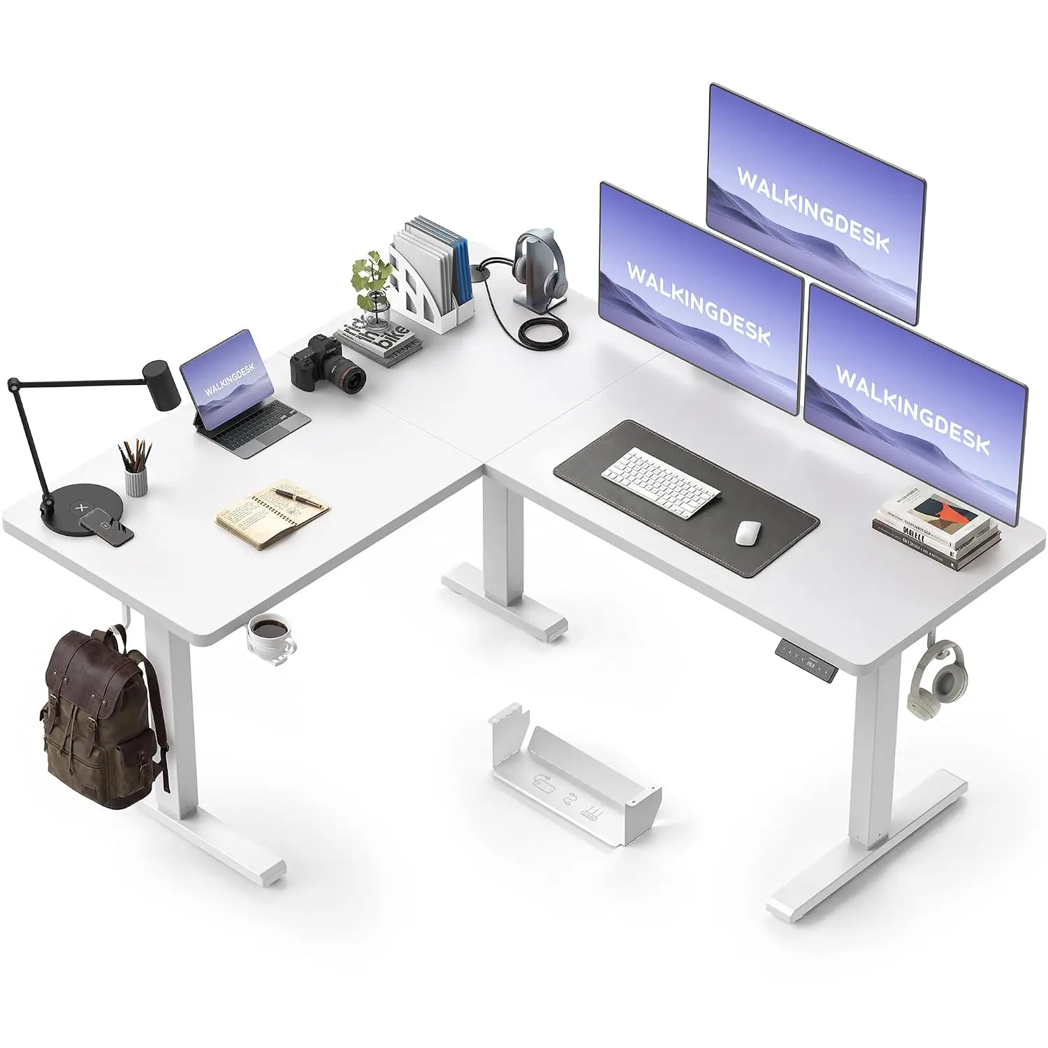 L Shaped Electric Standing Desk, Height Adjustable Corner Desk With Cup Holder & Cable Management, 63x55 Inch Office, Customized