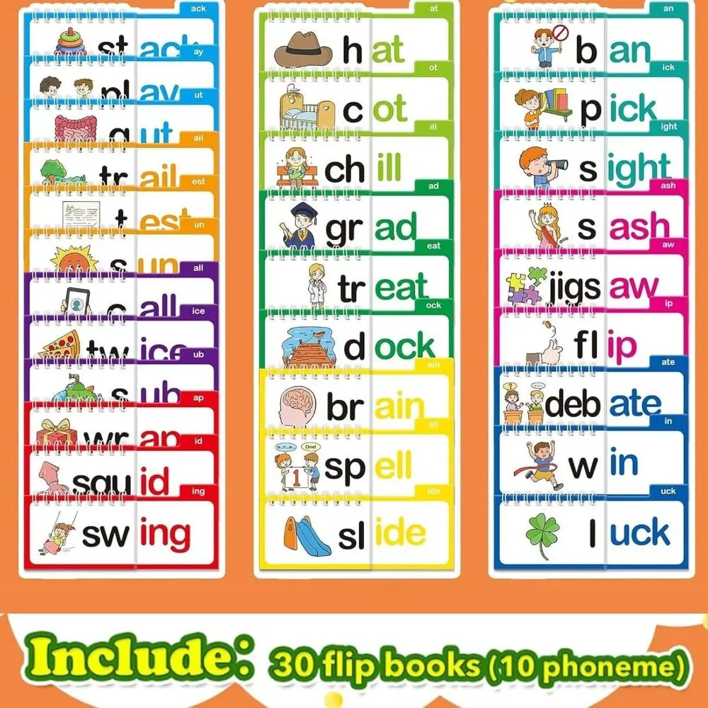 Words&Images Reading Flip Book Interactive Montessori 30 Read Flip Book Early Educational Creative Word Family Build Books