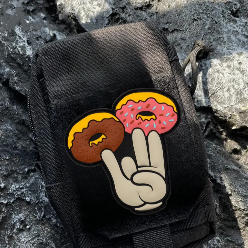 \'Shocker Donuts\' Morale Tactical Patch 3D PVC Funny Hook&Loop Emblem Humorous Donuts Finger Badge DIY Military Backpack Stickers