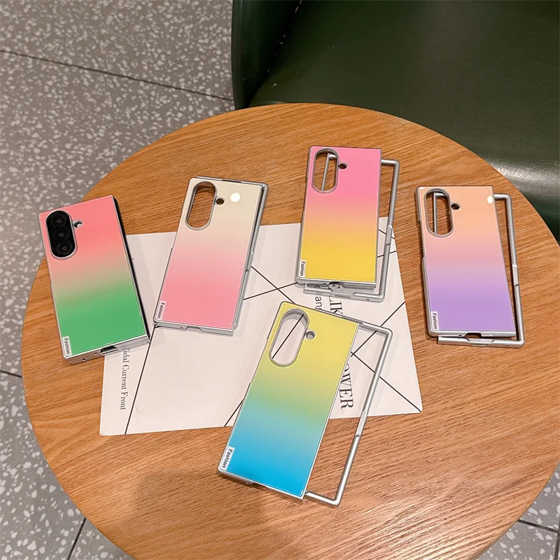 Gradient Color Hinge Protection Phone Case For Samsung Galaxy Z Fold 8 7 6 5 Z Fold8 Clear Hard Cover Shockproof Luxury Skin New