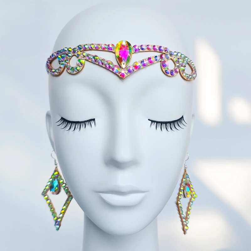 

Fashion Rhinestone Drop Forehead Head Chain Headwear Jewelry Drag Queen Accessories Indian Belly Dance Headpiece for Women