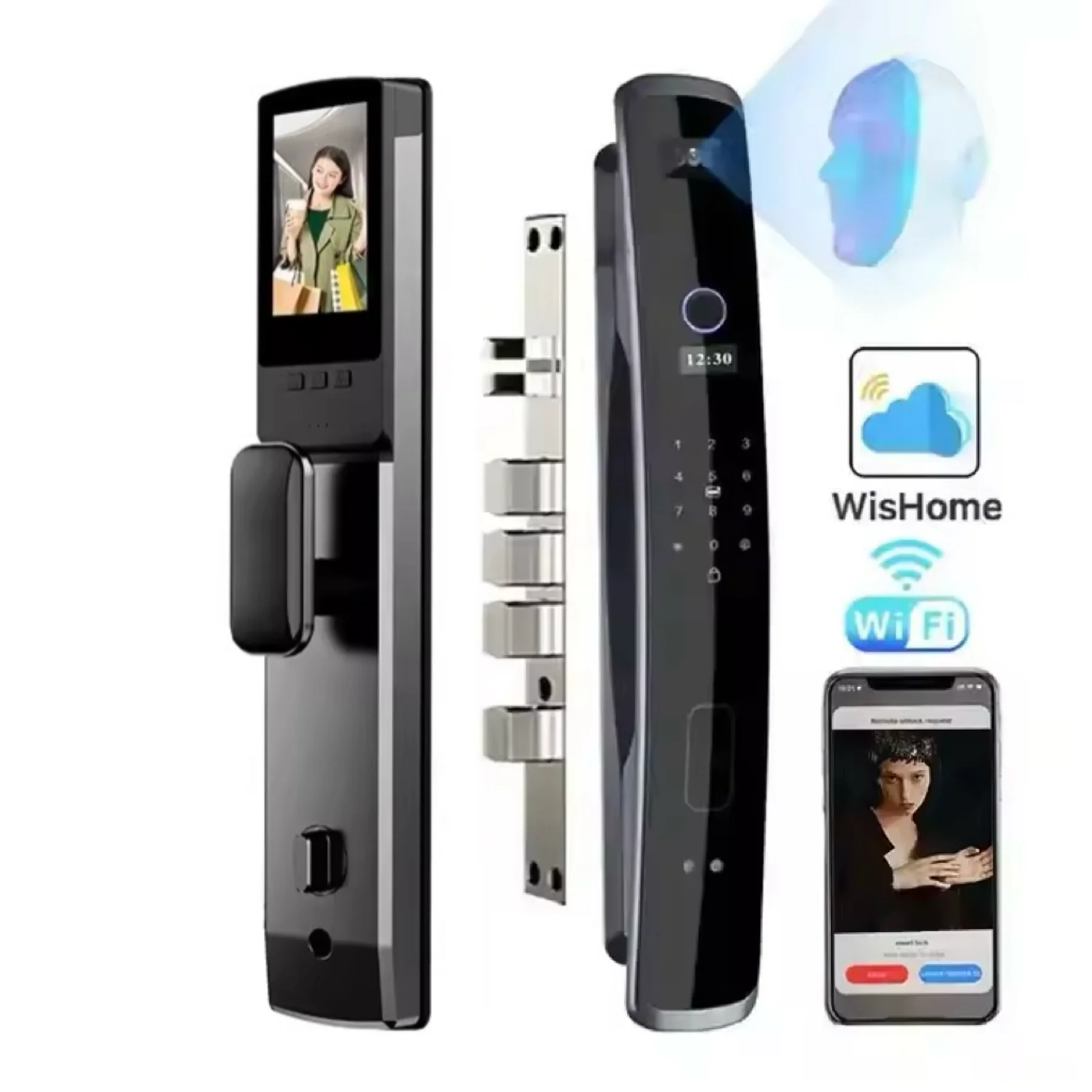 Newest Digital 3D Face ID Fingerprint Palm Face Recognition Smart Door Lock with Eye