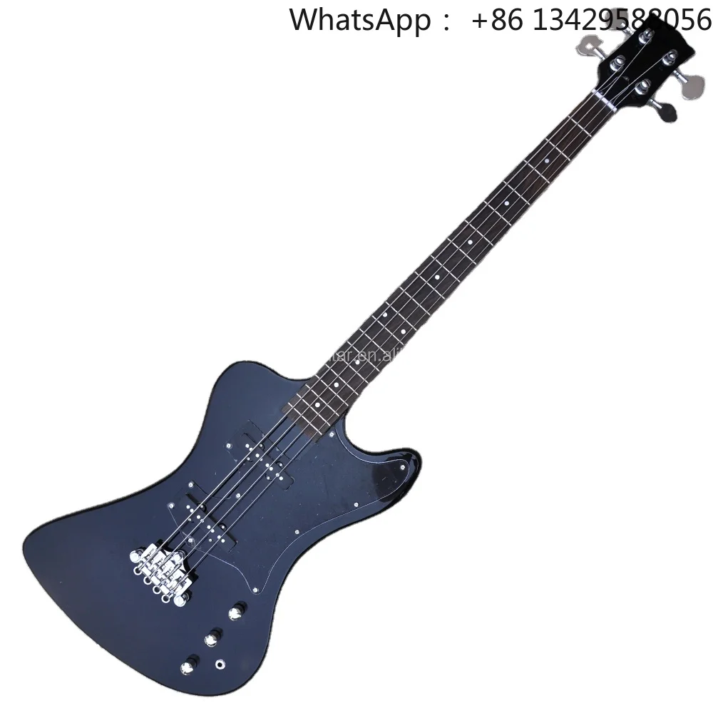Flyoung Unusual Shape Black Electric Bass 4 Strings Electric Bass Guitar Rosewood Fretboard Bass