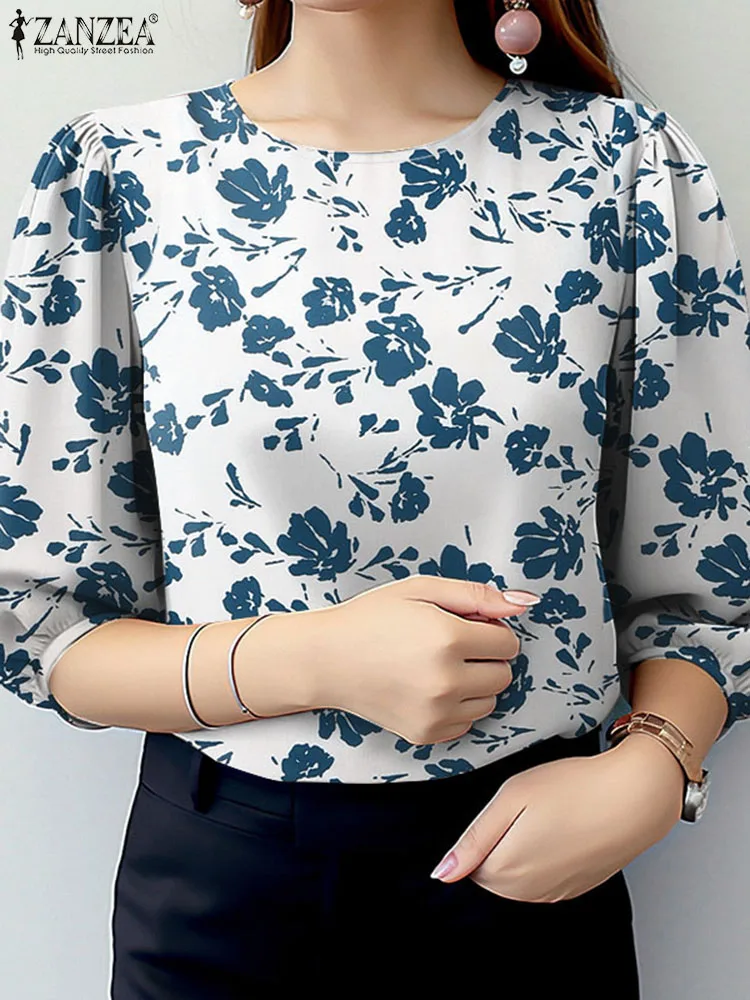 Stylish Women Blouses ZANZEA Summer Autumn Printed Shirts Elegant 3/4 Sleeve Work Blouse Female Casual Holiday Tops Tunic Mujer