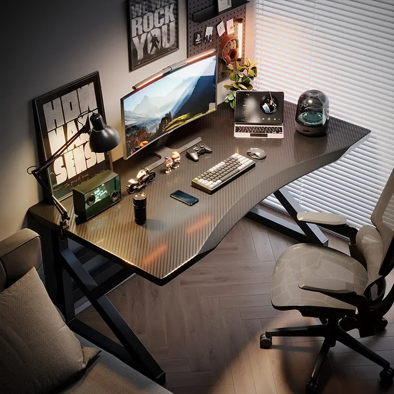 Carbon Fiber Computer Desk E-sports Gaming Table and Chair Set Simple Workbench for Bedroom Home Office Desktop