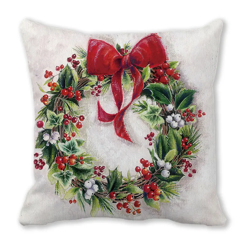 Christmas wreath collection Digital printing short plush pillow covers for car sofa office cushion cover home goods 60x60cm