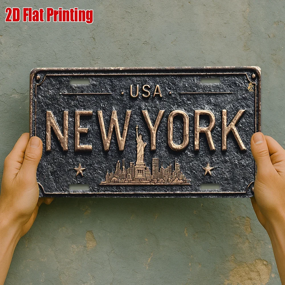 2D Flat, 1pc, Vintage Metal Sign, Outdoor Wall Art (30.48cm * 15.24cm), New York Cityscape Sign,Perfect for Urban Wall, American