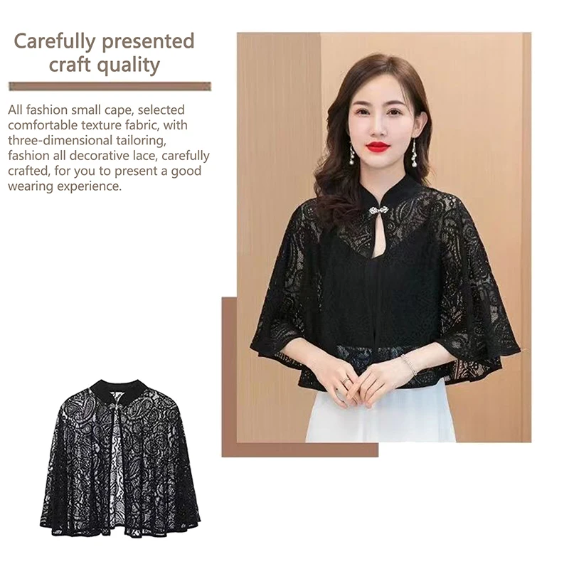 Spring Summer Shawl Coat Thin Scarf Long Sleeve Lace Temperament Cardigan Outwear Shoulder False Collar Out All-match Ponchos