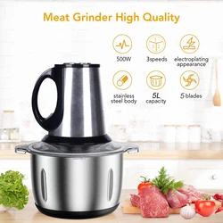 Electric Food Processor Chopper 3 Speeds 5L Blender Meat Grinder For Babyfood Vegetables Onion Garlic Mincer Kitchen Appliances